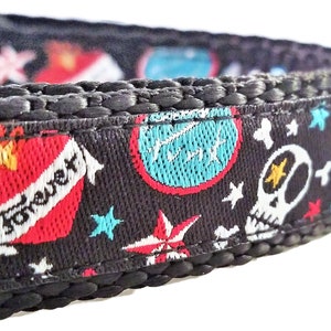 Punk Rock Dog - Dog Collar / Adjustable /  Tattoo / Skulls / Handmade / Hearts / Small Dog Collar / Teacup Dog Collar / Mini Dog Collar