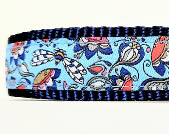 Dragonfly - Dog Collar / Adjustable / Small Dog Collar / Dragonflies / Flowers / Teacup Dog Collar / Puppy Dog Collar / Dog Collars