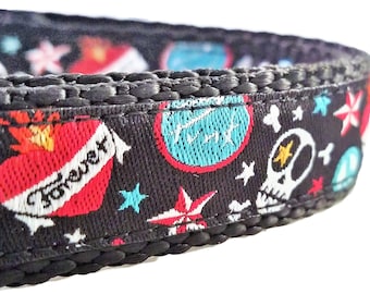 Punk Rock Dog - Dog Collar / Adjustable /  Tattoo / Skulls / Handmade / Hearts / Small Dog Collar / Teacup Dog Collar / Mini Dog Collar