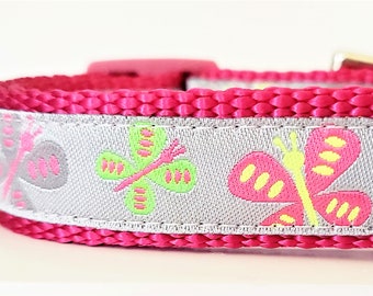 Little Butterflies Dog Collar / Small Dog Collar / Butterflies / Dog Collar / Neon / Pink / Pet Collar / Girl Dog Collar / Butterfly