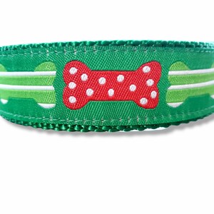 Holiday Dog Bones - Dog Collar / Adjustable / Christmas / Dog Bones / Large Dog Collar / Santa / Dog Collars