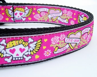 The Beotch - Dog Collar / Pet Accessories / Handmade / Adjustable / Tattoo / Pink