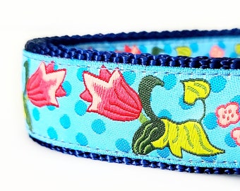 Blooms Dog Collar / Adjustable / Flowers / Large Dog Collar / Flower Dog Collar / Dog Collars / Dots