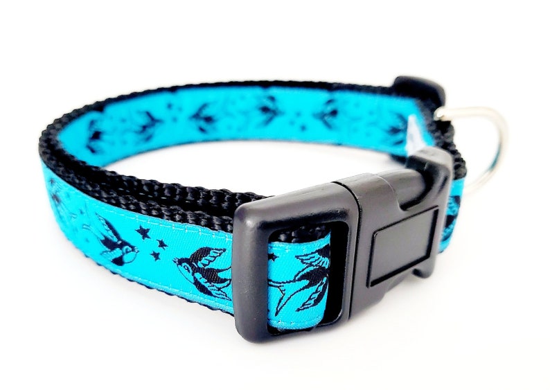 Sparrows Dog Collar / Adjustable / Large Dog Collar / Small Dog Collar / Tattoo / Flash Tattoo / Birds / Stars / Ink image 2