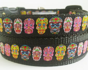 Dias de los Mutt-os Dog Collar / Handmade / Adjustable / Pet Accessories / Sugar Skulls / Day of the Dead