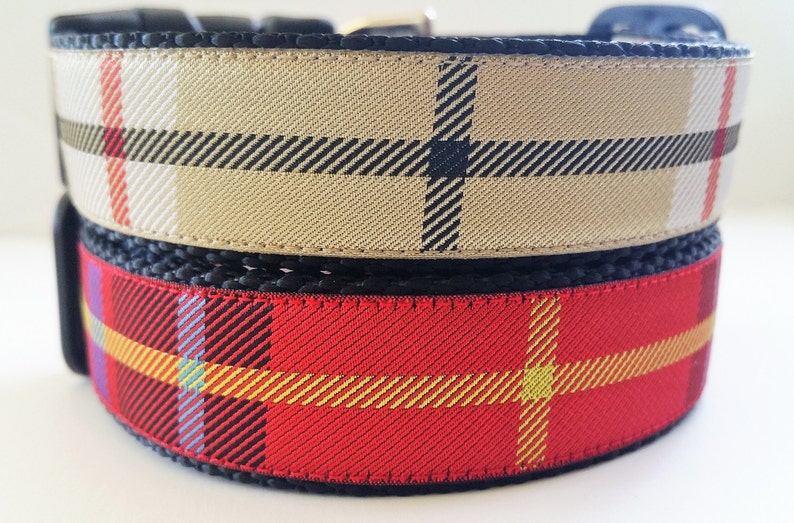 Plaid Dog Collar / Handmade / Pet Accessories / Tartan / Christmas / Large Dog Collar image 1