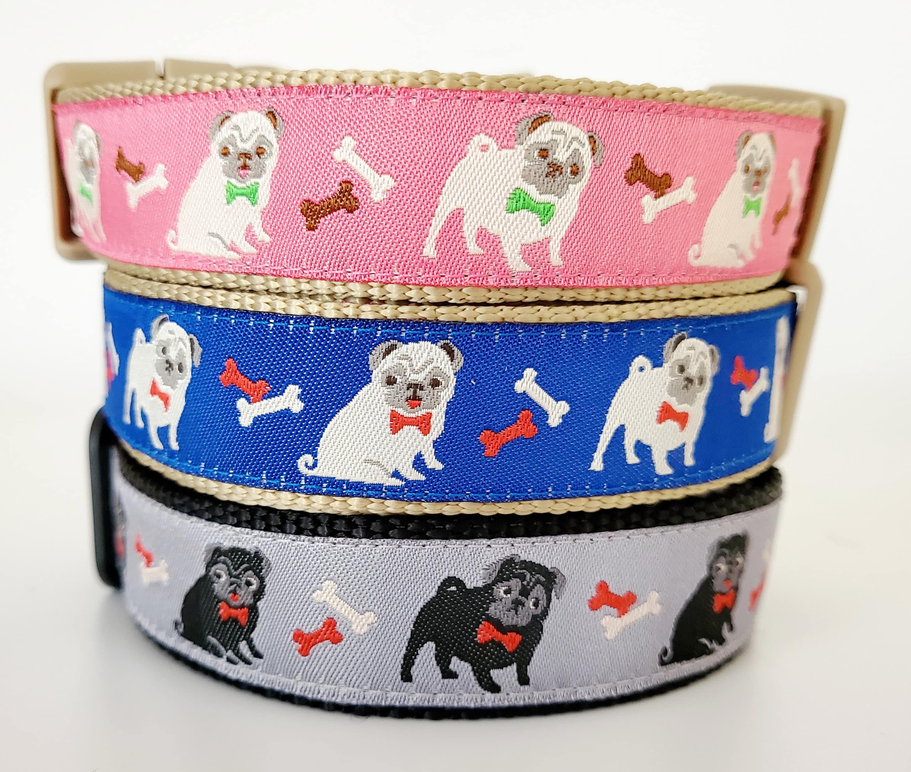 Pugs Dog Collar / Handmade / Adjustable / Pug / Dogs / Pet Etsy