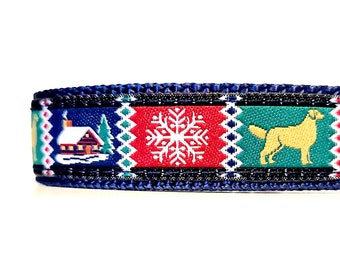 Cozy Cabin - Dog Collar / Adjustable / Snowflake / Small Dog Collar / Teacup / Puppy / Cottage / Holidays / Winter / Woodland / Nordic