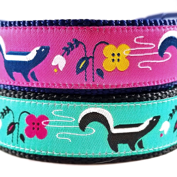 Lil' Stinker - Dog Collar, Handmade, Adjustable, Pet Accessories, Skunk, Flowers, Pet Lover, Gift Idea, Large Dog Collar , Stinky Dog, Farts