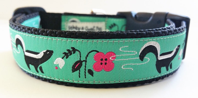 Lil' Stinker Dog Collar, Handmade, Adjustable, Pet Accessories, Skunk, Flowers, Pet Lover, Gift Idea, Large Dog Collar , Stinky Dog, Farts image 6