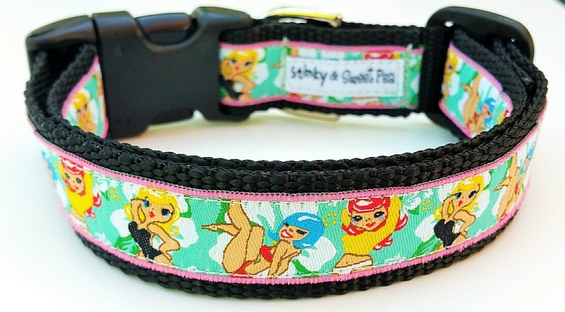 The Pin Up Puppy Dog Collar / Pet Accessories / Handmade / Pet Lover Gift / Large Dog Collar / Adjustable / Dog Collar image 2