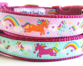 Rainbows and Unicorns - Dog Collar / Handmade / Adjustable / Pet Accessories / Gift Idea / Pet Lover