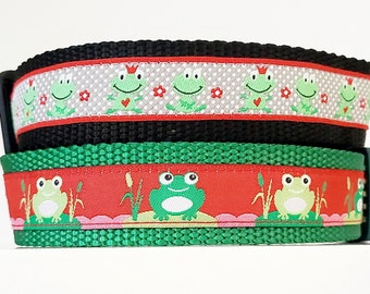 Happy Little Frogs - Dog Collar / Handmade / Adjustable / Toads / Frog Prince / Lily Pad / Water / Frogs / Large Dog Collar / Dog Collar