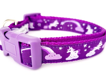 Purple Unicorn  - Dog Collar / Adjustable / Small Dog Collar / Large Dog Collar / Unicorn / Pony / Rainbow / Mythical / Dog Collars