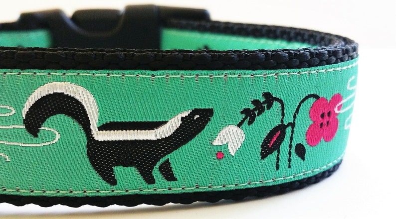 Lil' Stinker Dog Collar, Handmade, Adjustable, Pet Accessories, Skunk, Flowers, Pet Lover, Gift Idea, Large Dog Collar , Stinky Dog, Farts image 2