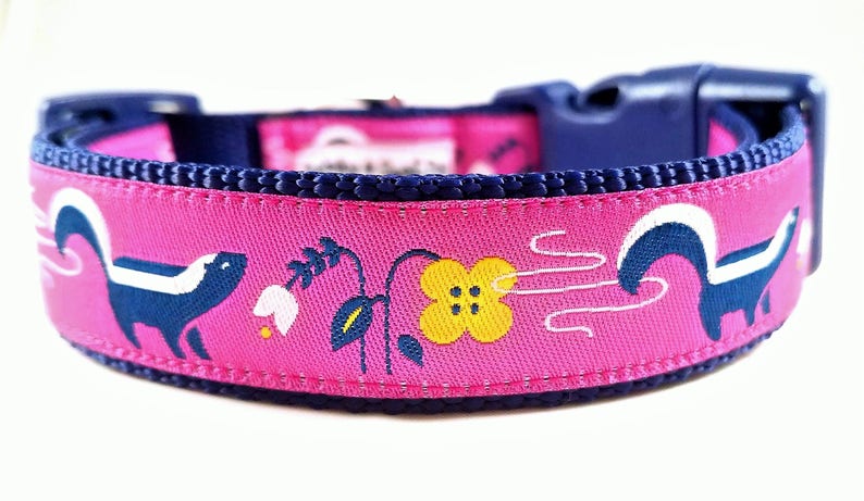 Lil' Stinker Dog Collar, Handmade, Adjustable, Pet Accessories, Skunk, Flowers, Pet Lover, Gift Idea, Large Dog Collar , Stinky Dog, Farts image 5