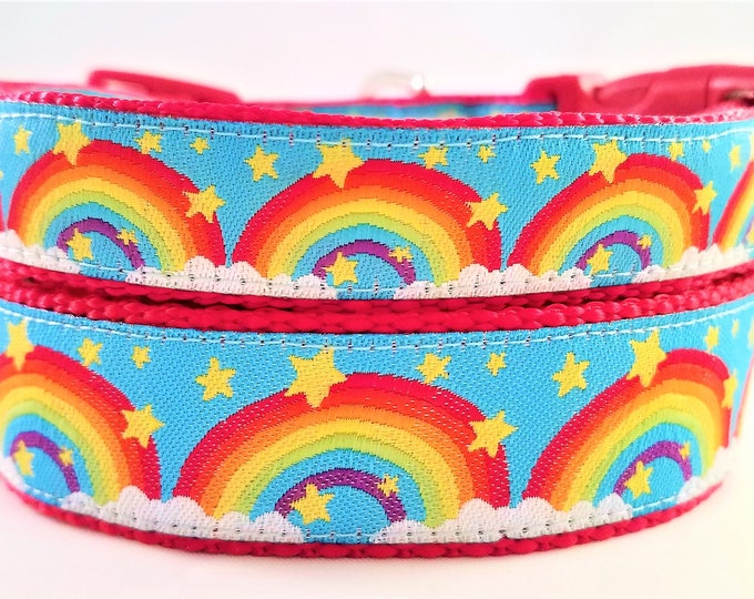 Rainbow Dog Collar, Handmade, Adjustable, Side Release Buckle, Large