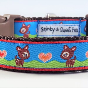 Oh dear I'm in love Dog Collar / Adjustable / Deer / Hearts / Love / Small dog collar / Large dog collar / In Love / Woodland image 2