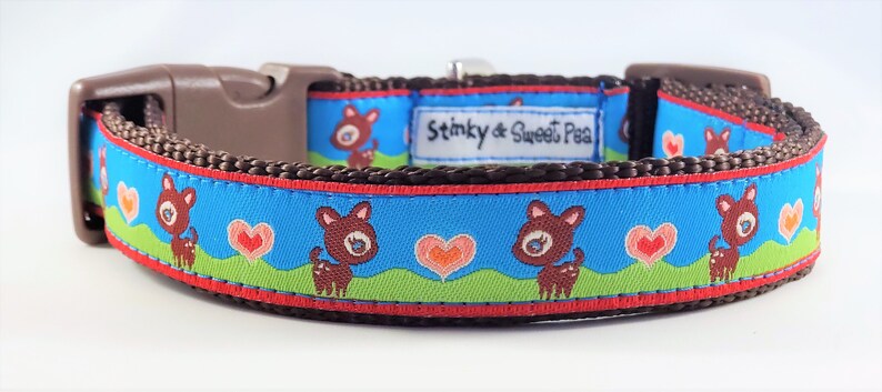 Oh dear I'm in love Dog Collar / Adjustable / Deer / Hearts / Love / Small dog collar / Large dog collar / In Love / Woodland image 2