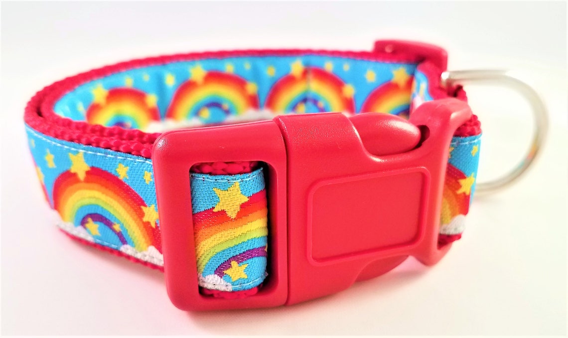 Rainbow Dog Collar Handmade Adjustable Side Release Buckle Etsy