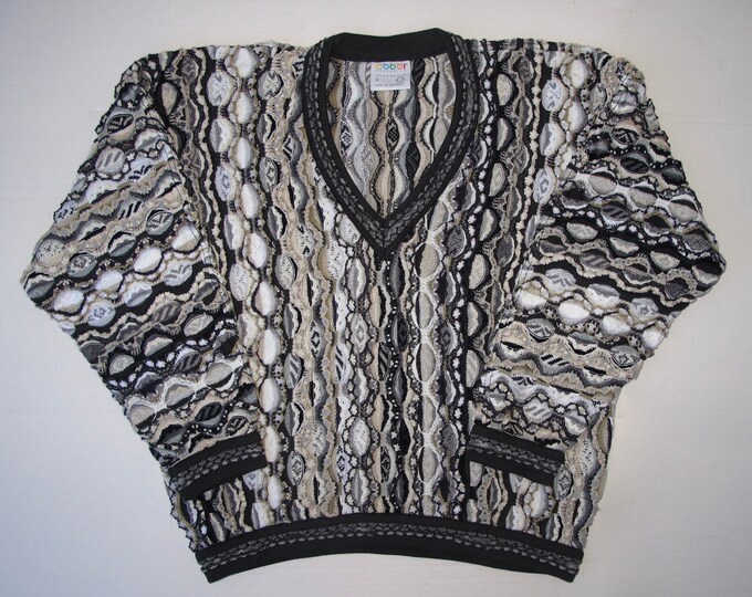 COOGI M Mens Sweater Medium Mercerised Cotton Hip Hop V Neck Coogi Multicolor Earthtones Geometric