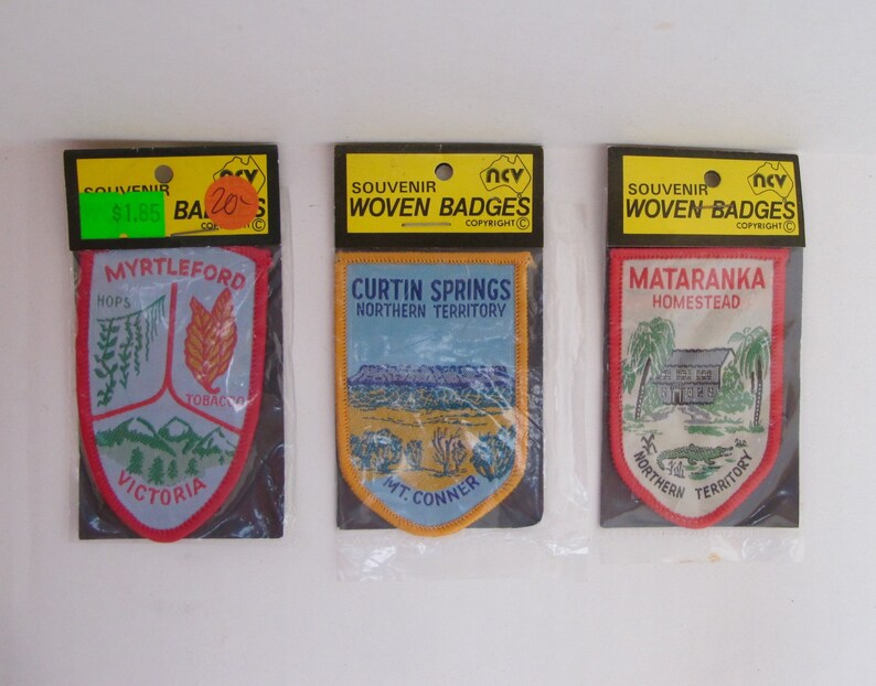 Vintage Australia Souvenir Woven Sew On Badges set of 3 NOS in Etsy