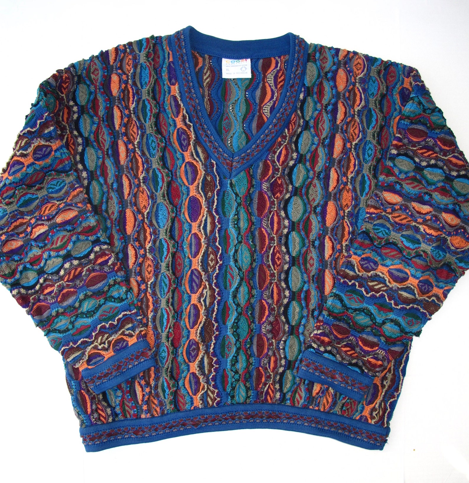 80s COOGI Australia XL Sweater Cotton Long Sleeve V Neck | Etsy