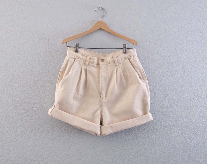 80s Hipster High Waist Shorts Baggy Double Pleated Bill Blass W 30 31, Natural off White Denim