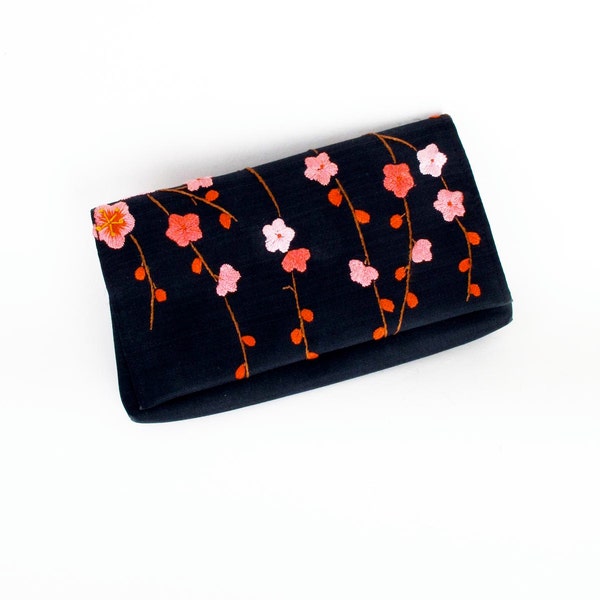 Embroidered Silk Clutch Cherry Blossoms