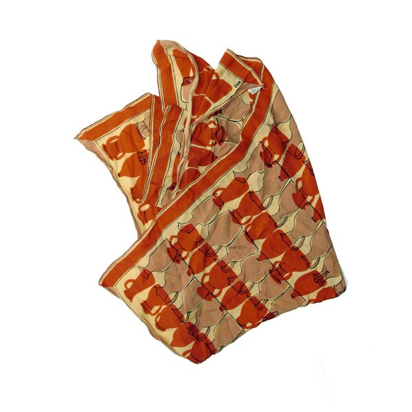 Vintage Vera Neumann bufanda de seda jarrones marrón naranja óxido jarras mediados siglo moda venta