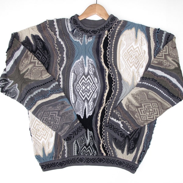 Genuine COOGI Australia size M Mercerised Cotton, Mens Sweaters Medium Coogi Bold Multicolor Geometric Patterns Blues Black Muted