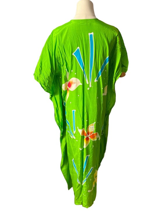 Vintage green batik caftan dress M L - image 4