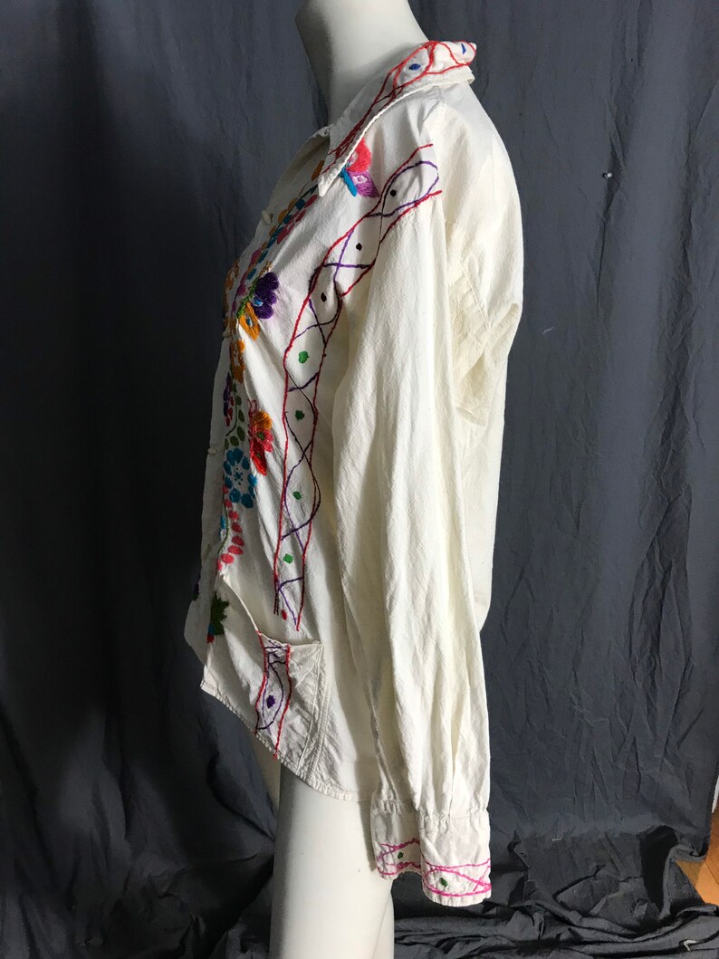 Vintage 70s embroidered Mexican shirt M/L image 6