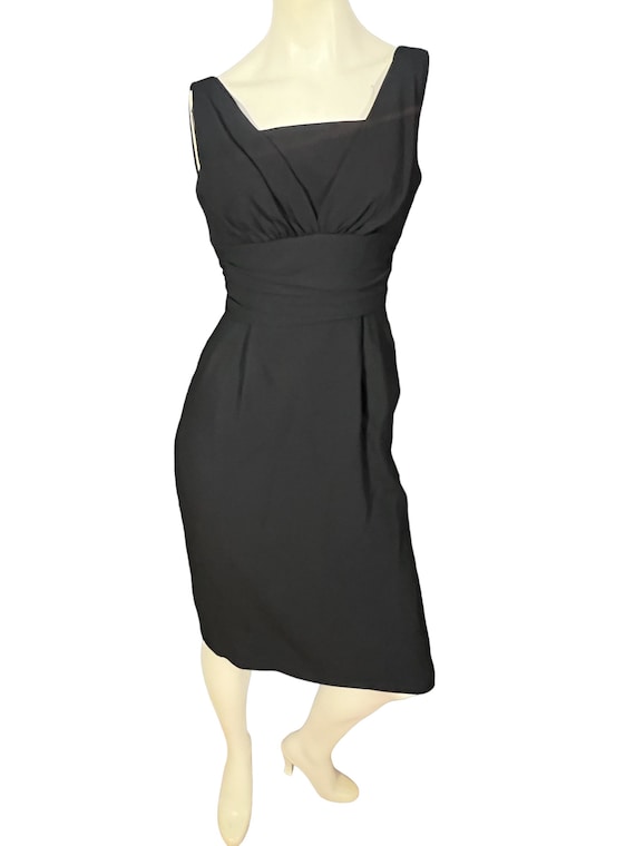 Vintage 60's black sheath fitted dress M - image 2