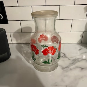 Vintage red juice pitcher floral midcentury