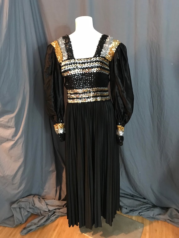 Vintage 1970’s long black gold and silver sequin … - image 2