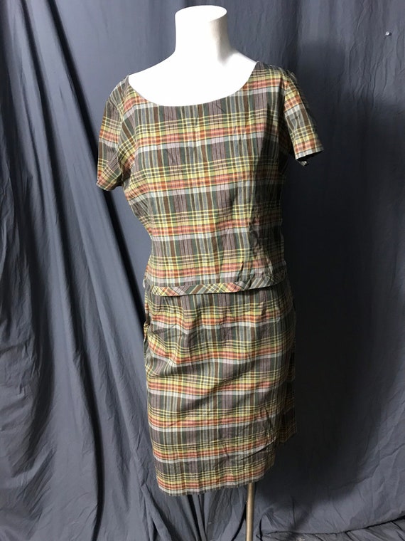 Vintage 1950’s plaid skirt and top S - image 2