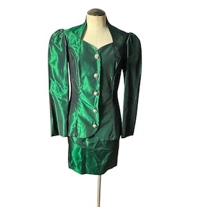 Vintage 80's green formal suit XS skirt & jacket