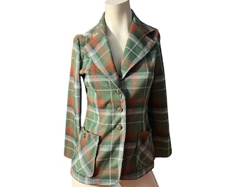 Vintage 70's green plaid blazer jacket M