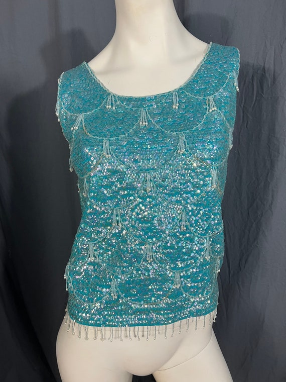 turquoise sequin top