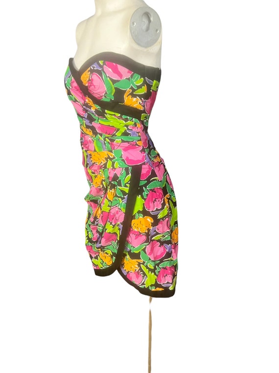 Vintage 80's strapless floral party dress  Pantag… - image 4