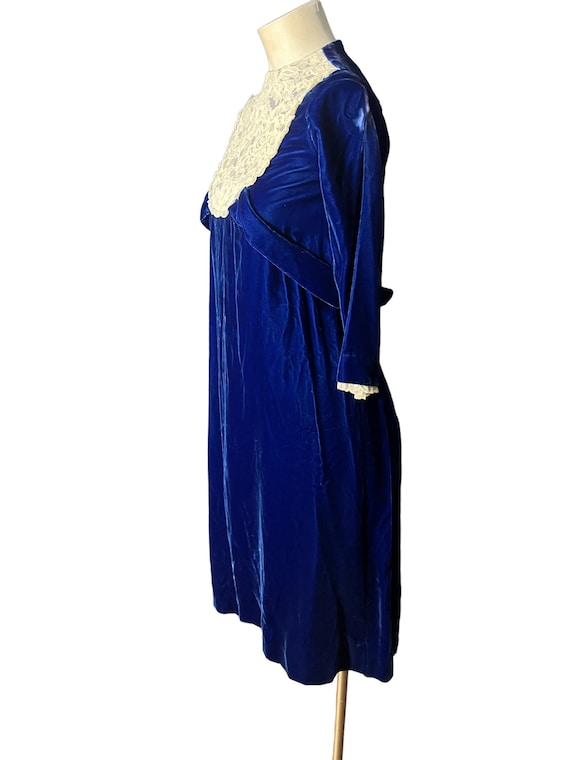 Vintage 70's teen blue velvet dress victorian - image 4