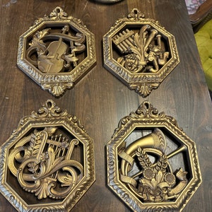 Vintage gold MCM musical wall plaques