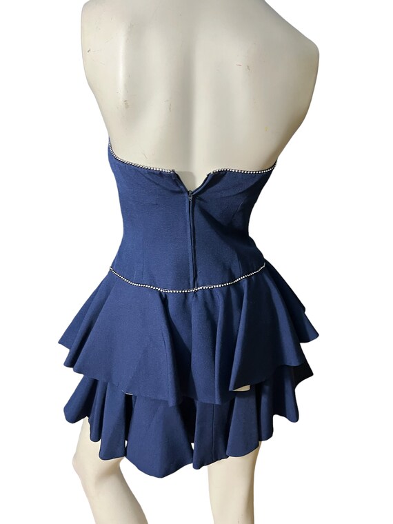 Vintage blue 80's party mini corset dress 6 A.J. … - image 5