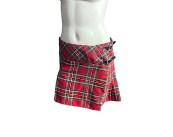 Minifalda escocesa vintage roja a cuadros, talla 34 M