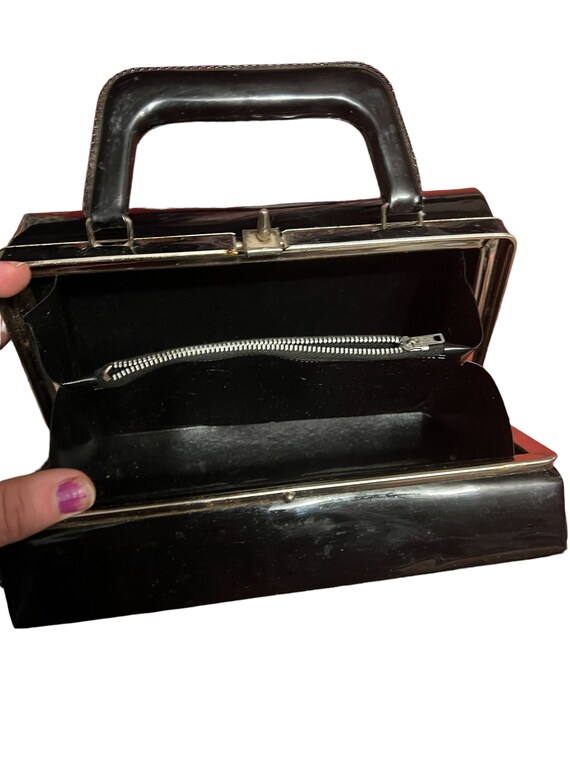 Vintage 60's black leather patent box purse - image 8