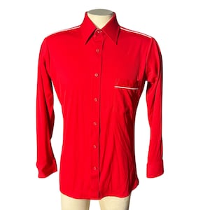 Vintage jaren 70 rood-wit overhemd met knoopsluiting M The Action-shirt
