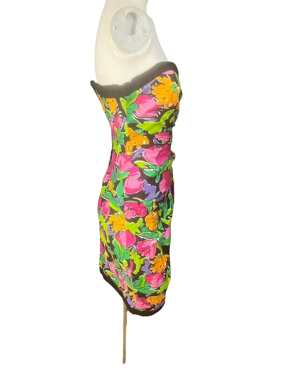Vintage 80's strapless floral party dress  Pantag… - image 7