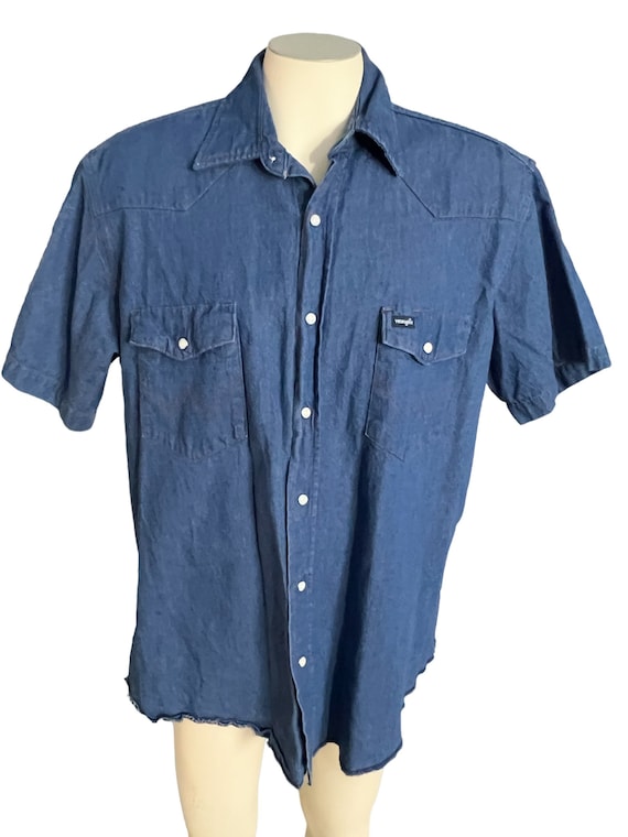 Vintage blue jean wrangler cowboy western shirt XL - image 2