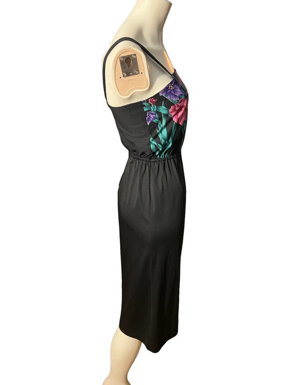 Vintage 70's black floral dress M - image 4